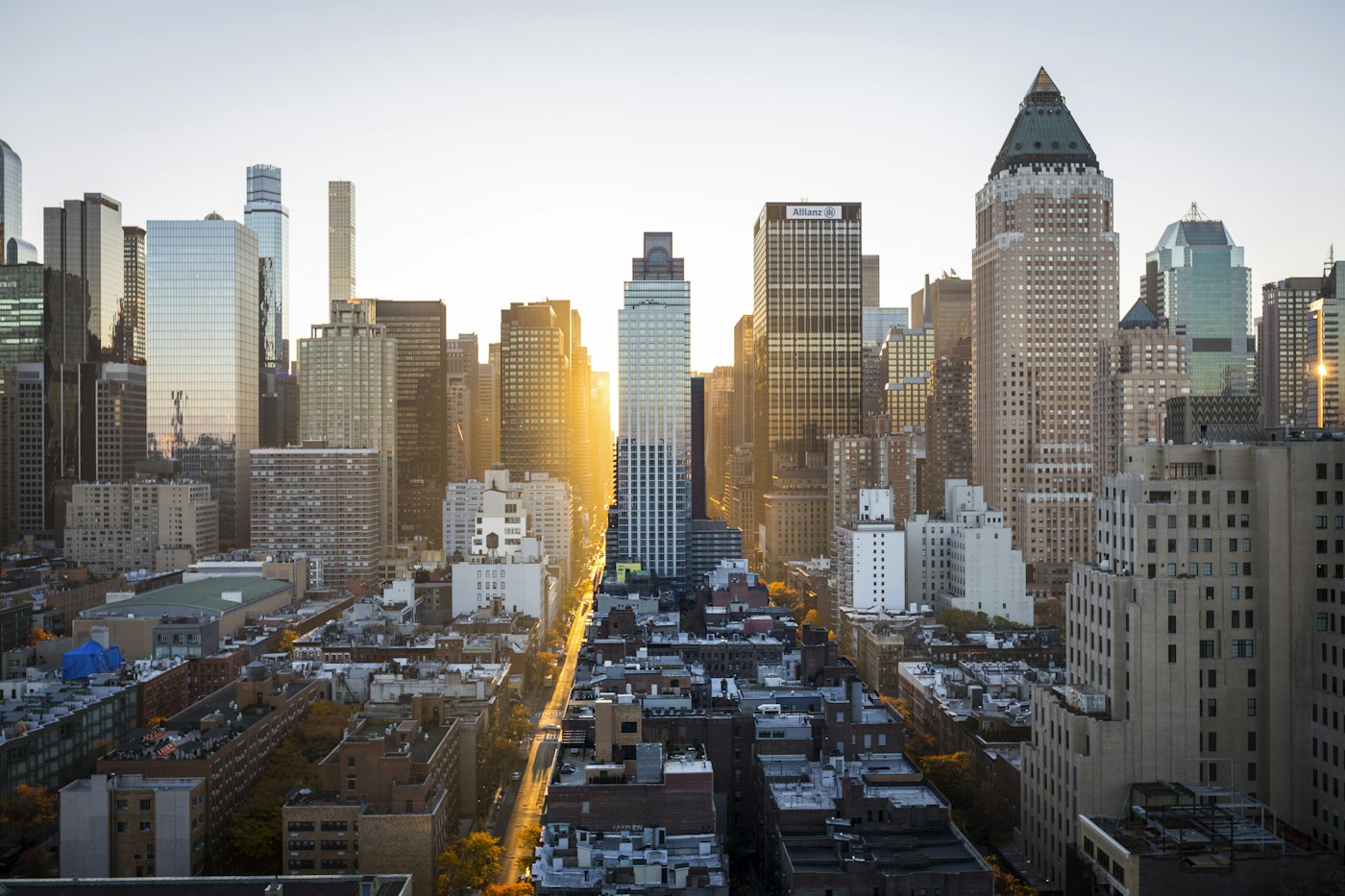 Row of city buildings in soft daylight