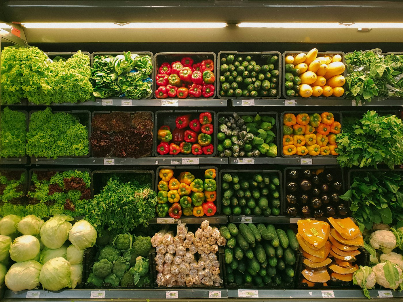 Market stalls with produce, illustrative stock photo